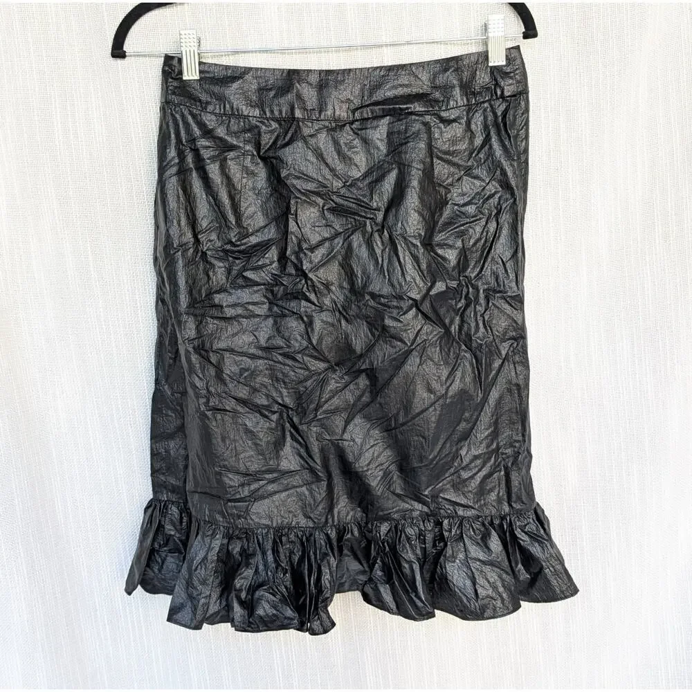 Studio W11 Black Faux Leather A-line Wrap Ruffle Mini Skirt, size 2
